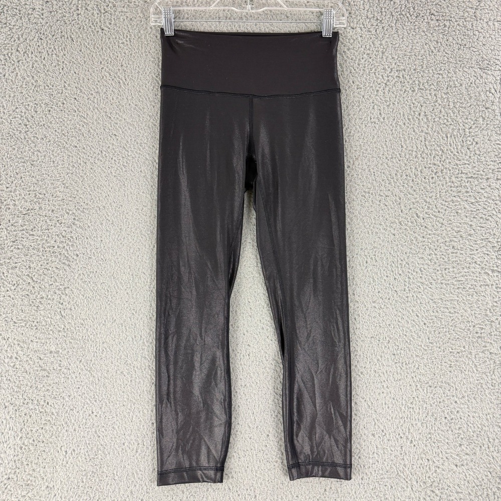 Lululemon Wunder Train Crop Womens 6 Black Shine Foil High Rise 23" Leggings Gym